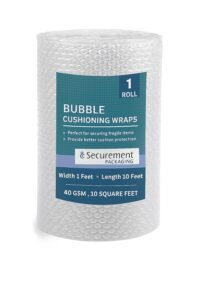 Bubble Wrap Roll, Heavy Duty 40 GSM, Clear, Packaging Cushioning for Fragile Items (1, 1FTx10FT)