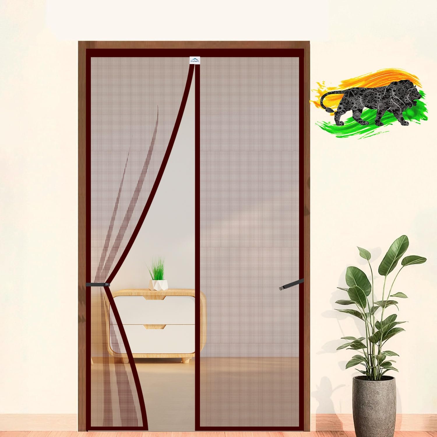 LifeKrafts Magnetic Door Mosquito Net, Brown